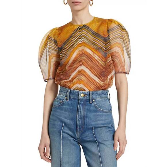 NEW ULLA JOHNSON lana silk chiffon top in golden palm